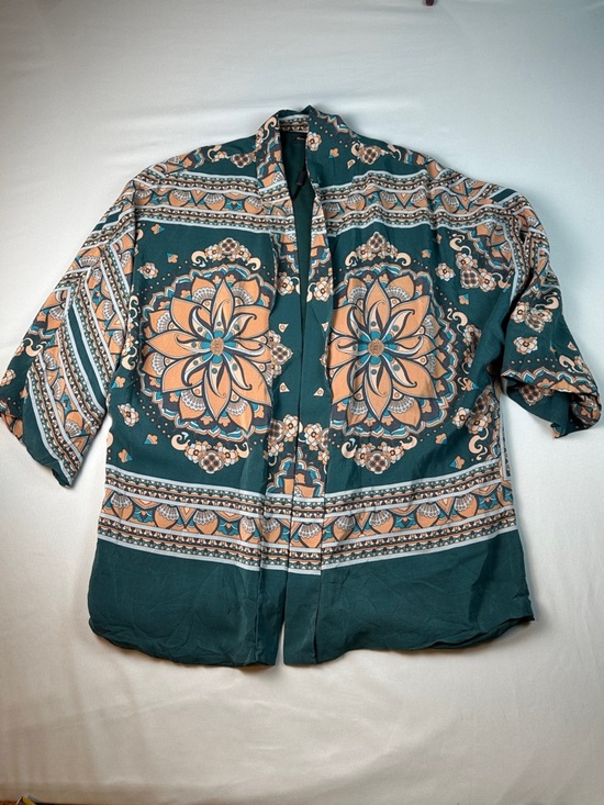 Massimo Dutti Tops - Massimo Dutti Women’s Open Front Cardigan Jacket Shirt Teal Peach Patterned